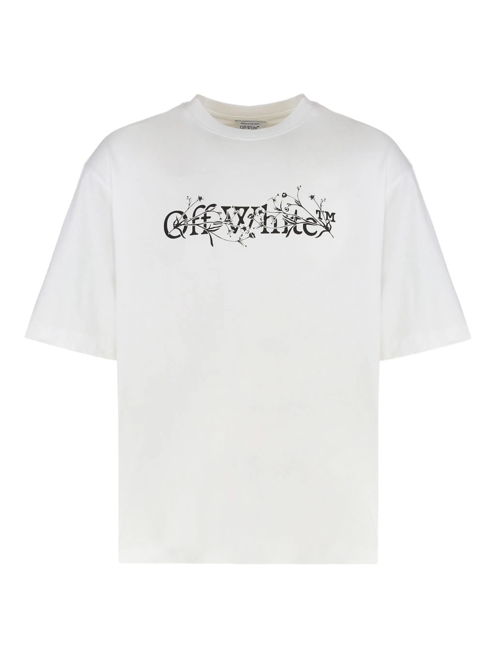 Off-White Slim Fit Black Bookish Floral Script Logo SS Tee Grayish